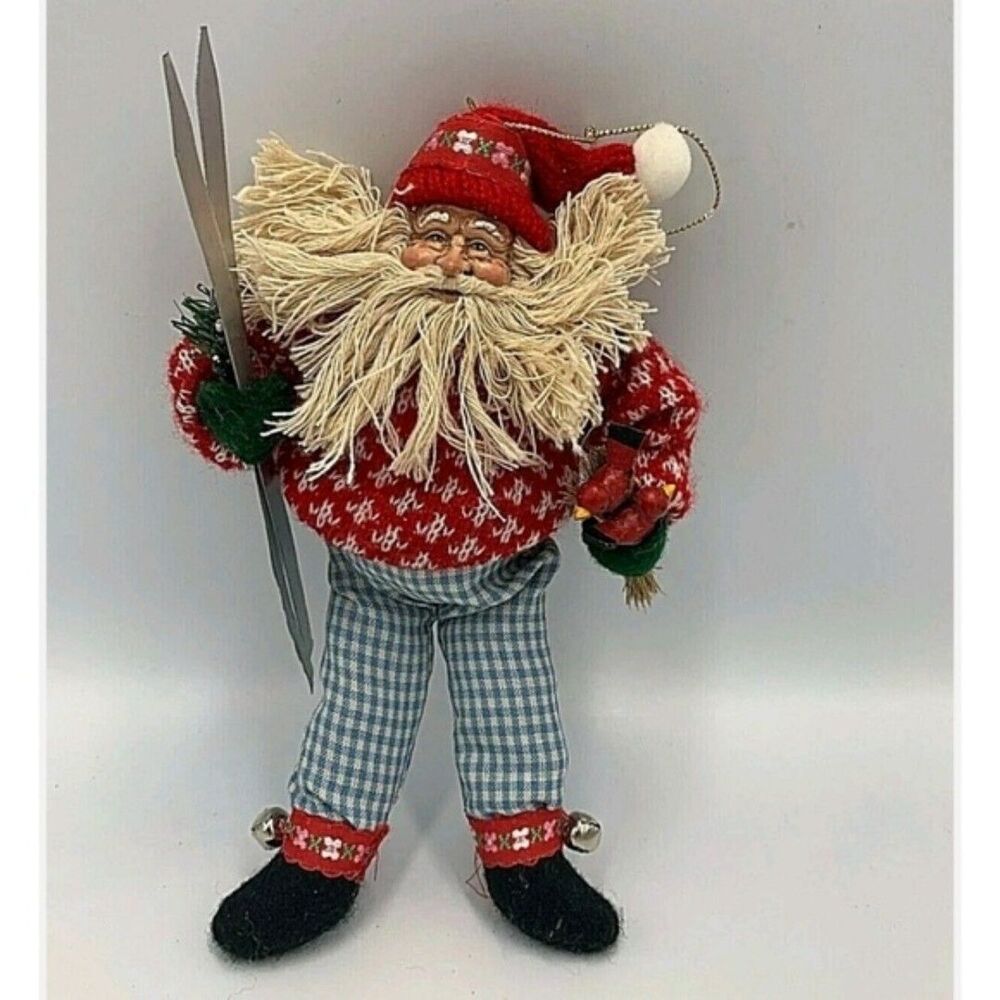 BRN VINTAGE Sking Santa Claus Fair Isle Ornament Christmas Folk Art Rustic
